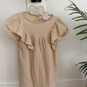 Zara Girls Beige Ruffle Sleeve Dress